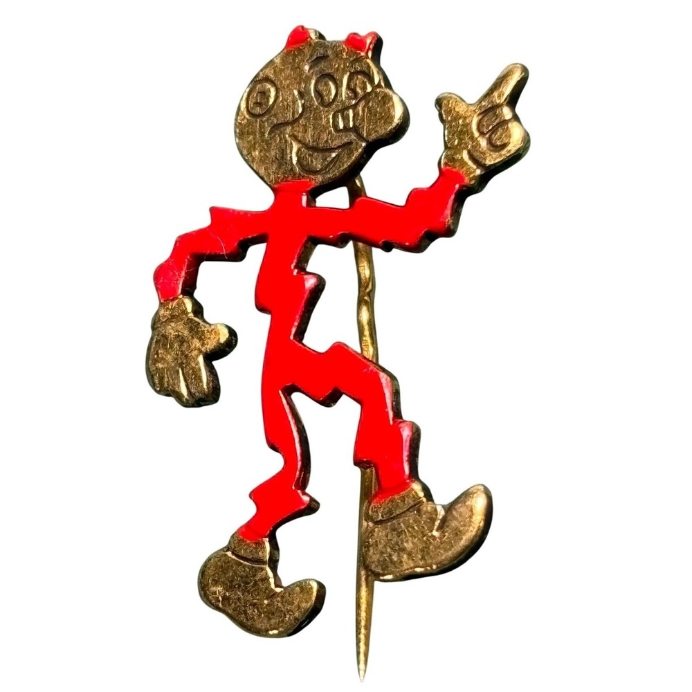 Vintage Reddy Kilowatt Lapel Pin Gold Tone Enamel‎ Electric Mascot 1940s - 50s
